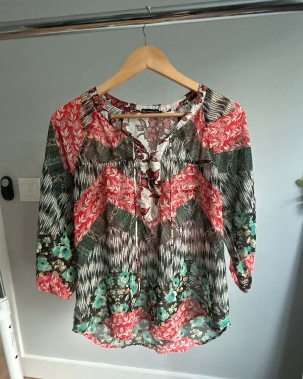New Directions Patchwork Floral Print 3/4 Sleeve Blouse